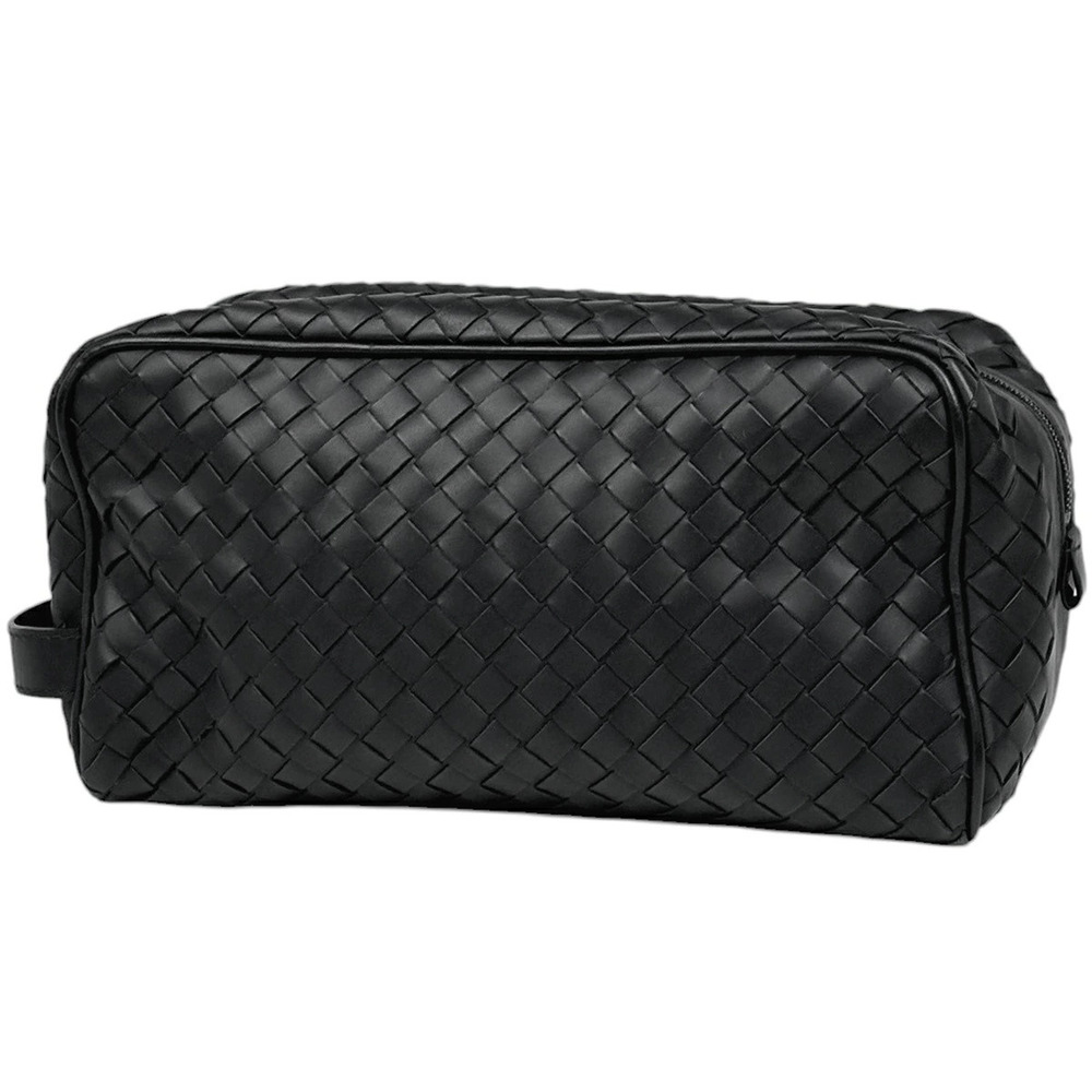 Bottega Veneta Intrecciato Clutch Bag Handbag Leather Black